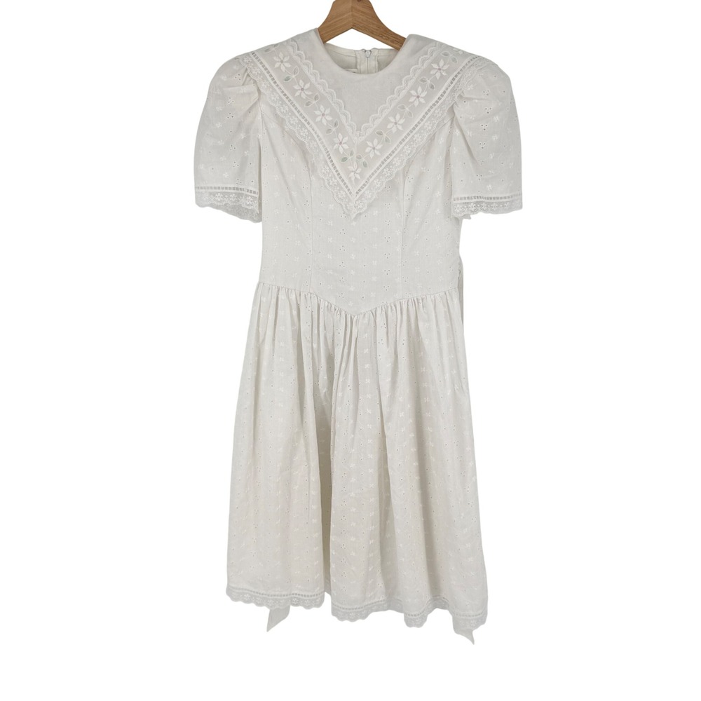 Gunne Sax Jessica McClintock Dress Girls 14 Womens XS Eyelet Lace Prairie 80s